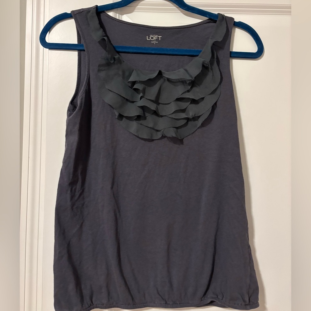 Ann Taylor LOFT Gray Ruffle Sleeveless Top